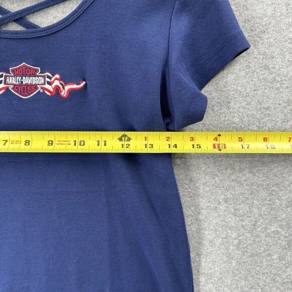 Harley-Davidson Tee Tshirt Wmns XS Blue Short Sleeve Embroidered Logo Motorcycle - Picture 5 of 11